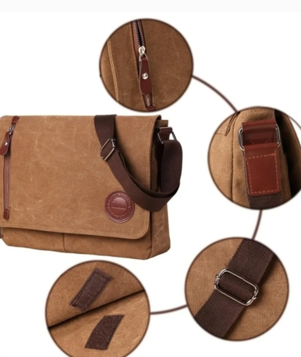 Mactso Men's Brown Canvas Messenger Bag